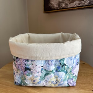 Handmade Floral Fabric Basket: Soft Organizer Bin, 8x8x4.5"
