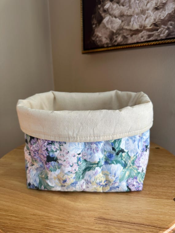 Handmade Floral Fabric Basket: Soft Organizer Bin, 8x8x4.5"