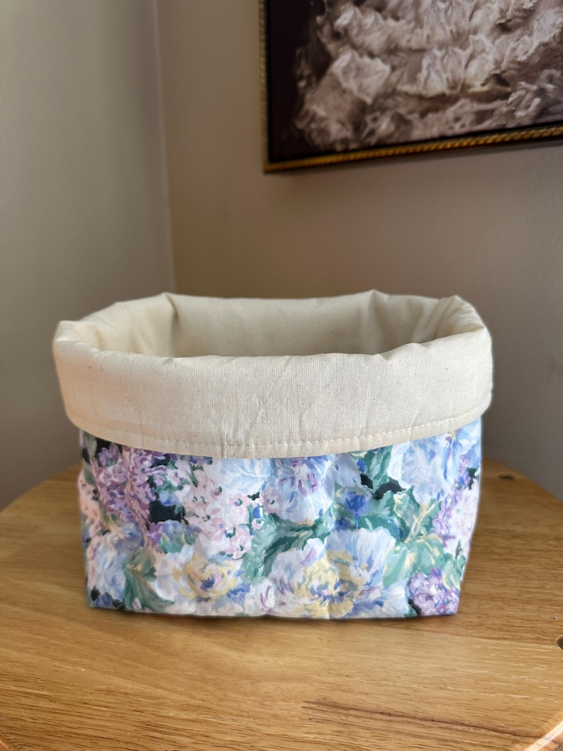 Handmade Floral Fabric Basket: Soft Organizer Bin, 8x8x4.5" image 1
