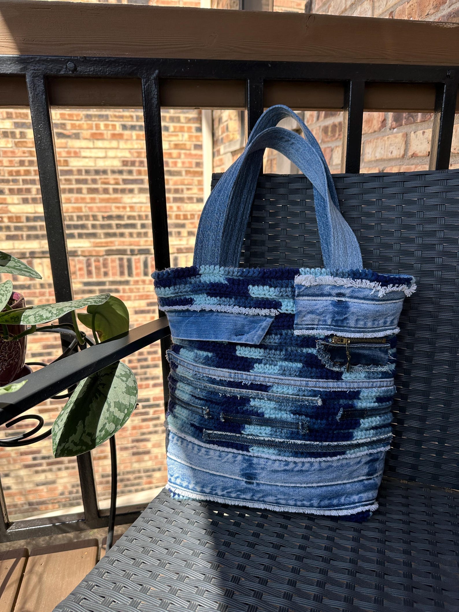 Handmade Denim Tote Bag: Upcycled Boho Patchwork Design - Etsy