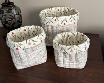 Handmade Fabric Storage Basket Set – Reversible Quilted Organizer Bins – Nursery, Bathroom & Home Decor