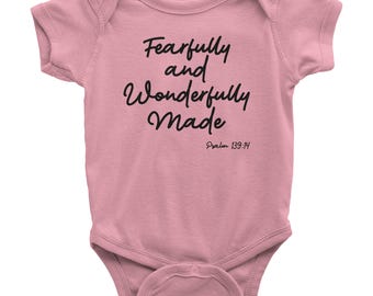 Fearfully and Wonderfully Made Baby Bodysuit - Christian Baby Coming Home Outfit - Scripture Psalm 139 - Aprojes