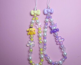 Cinturino per telefono anrio, cordino da polso con perline kawaii, accessorio regalo per borsa pastello