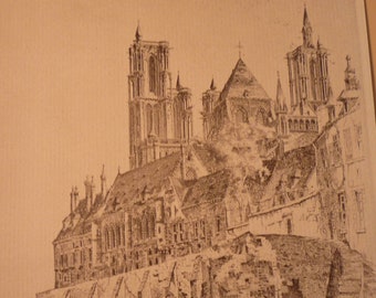 John Taylor Arms French Notre Dame de Laon France - etching - fine detail - framable original published print French church