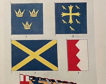 British Maritime Flags 1894 | Banners and Standards | Color plate | Original published lithograph | Historic Navy Flags  | Wall Art