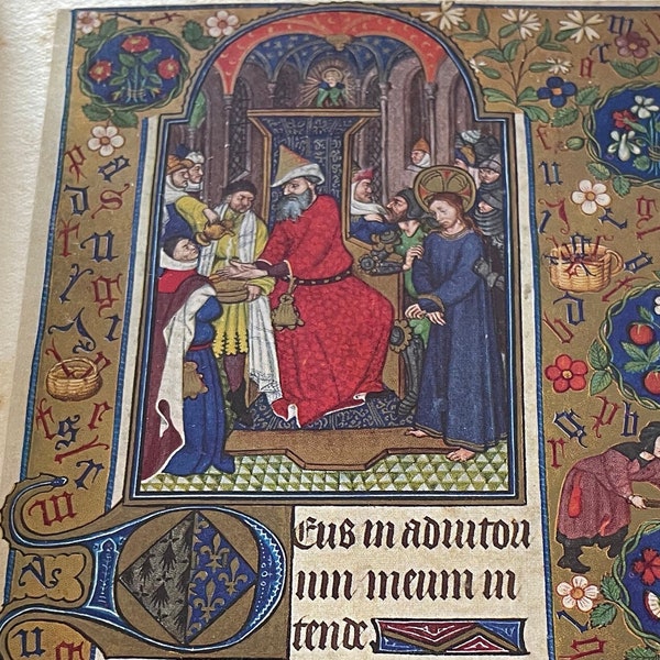 Christ before Pilot | 15th century Illuminated manuscript page | Published lithograph 1965 | French Religious art | Framable Wall Art