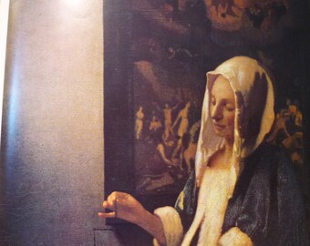Vermeer - Mulher Pesando Pérolas com Escala - Pintura de 1660 Pôster de Arte - 14 por 10,5 polegadas. Cartolina pronta para emoldurar - Idade de Ouro Holandesa