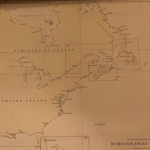 Mapa Náutico Américas Costa Atlântica 1947 Departamento da Marinha dos EUA Do Brasil à Groenlândia Mapa grande moldável de 28 por 20 polegadas litoral Cartografia