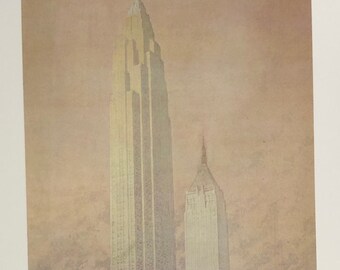 Wall Street Office Tower, John Wenrich | New York Skyscraper rendering | Gift for architect | Original published lithograph | Great print