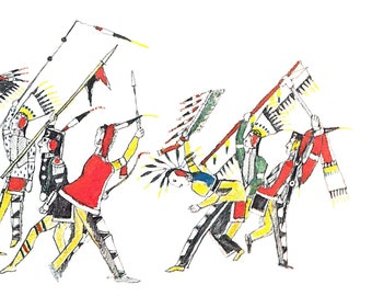 Osage War Dance par Zo Tom Indigenous Art Sketch Books - Amérindien GIclee Fine Art Print American Plains War