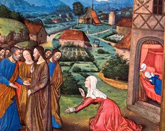 Femme cananéenne | Manuscrit enluminé | Estampe vintage 1969 | Art religieux | Encadrable
