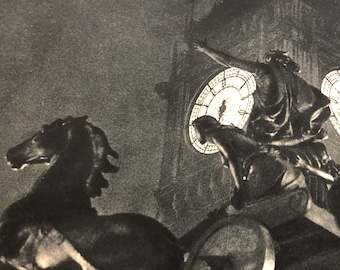 Big Ben | London Night  |Harold Burdekin photographer | Race against time | 1934 Blue Photogravure Published Lithograph Framable Wall Art