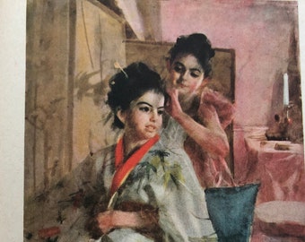 Anders Zorn, Les Desmoiselles Solomon | Original published lithograph | Portrait of Two Sisters | Japanese influence | Framable Wall Art