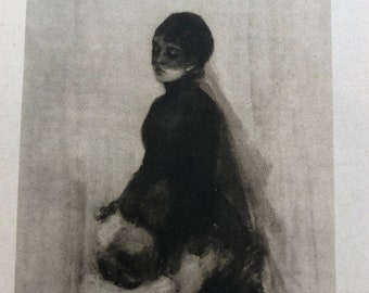 Anders Zorn, The Widow | Original published lithograph | ink wash and water color | Framable Wall Art