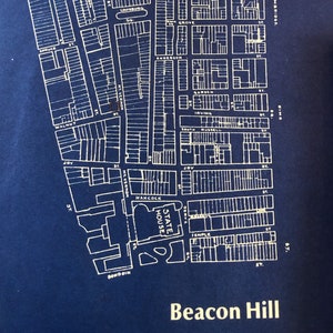 Beacon Hill Boston Blue print plotplan Giclee fine art print. Charles Street Beacon Street Geschikt voor framing. Wanddecoratie