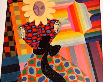 Victor Vasarely, Girl Flower | Vintage Print 1971 | Op Art | Modern Wall Art