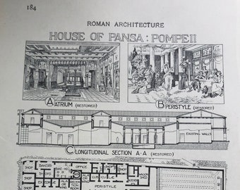 Pompeii Roman Architecture Ancient House plans Vintage print Great for Framing - gift for architect details.