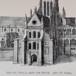 Old St. Pauls Cathedral London View from the South 1904 published lithograph | Exterior view for architects London history lovers