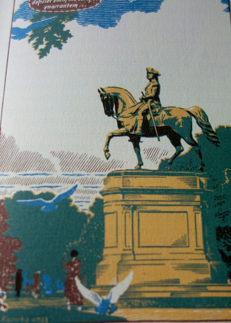 George Washington Estatua Rudolph Ruzicka Original Boston Public Gardens Beacon Hill Histórico publicado litografía 1975 regalo para aficionados a la historia imagen 2