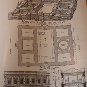 Whitehall Palace London Architektur Original 1924 erschienen Kirche Design York Water-Gate Framable für Architekten Wand-Dekor