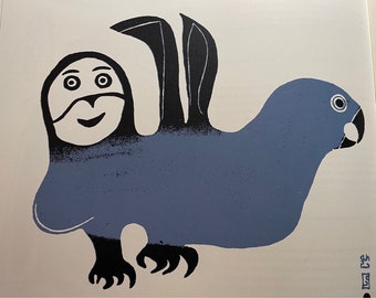 Inuit Art | Spirit Bird by Angotigulu | Signed in Plate | Stone Cut | Original Published Lithograph Wall Art