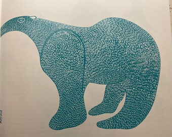 Inuit Art | Large Polar Bear by Lucy Qinnuayuak Signed in Plate | Stone Cut | Eskimo World | Original Published Lithograph Wall Art