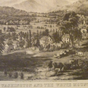 Mount Washington and White Mountains - Currier and Ives -  Fine Art Print - New Hampshire landscape New England