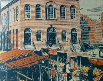 Salem Market House 1941Rudolph Ruzicka Original published lithograph signed in plate - engraving on wood Derby Square