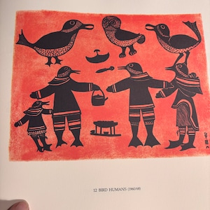 Bird Humans by Kenojuakk | Stone Cut | Cape Dorset Baffin Island | Inuit print | Original Published Lithograph Wall Art