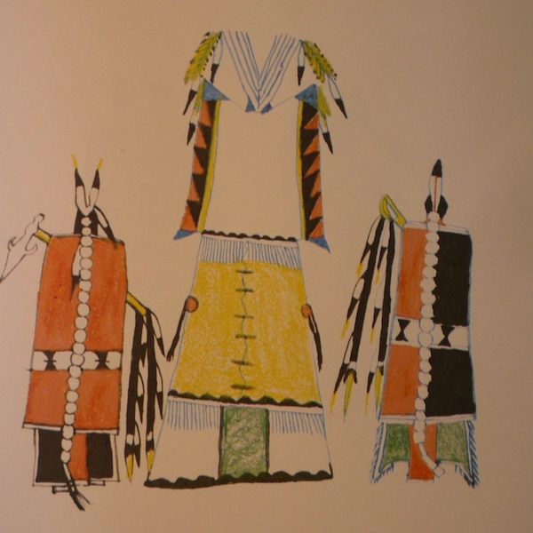 Warriors and Wigwam Cheyenne style - Indian Sketch Books - Native American Print for 11 by 14 frame Ledger Art 1877 Cheyenne Indians