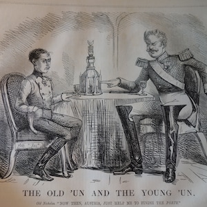 1853 Crimean War Punch Magazine Caricatura política victoriana Ilustración antigua original Rusia y Austria Zar Nicolás Antigüedad original
