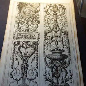 1640 建築 フランス バロック ル ポトレ 設計 天井装飾 オリジナル アンティーク プリント 細部までこだわった白黒 銅版 署名入り