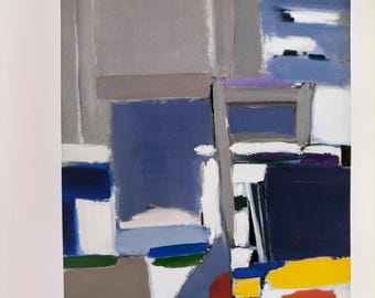 Abstract Oil Painting: Red Vase, Grey & White Flowers, Nicolas De