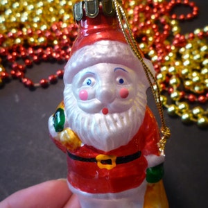 Glass Santa Christmas  Ornament - Ruby Red 1950s  - Retro Christmas Decor - marked CH molded glass 3.5 inches  czech glass St Nick