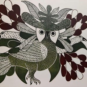 Flower Bird by Kenojuakk | Stone Cut | Cape Dorset Baffin Island | Inuit print | Original Published Lithograph Wall Art