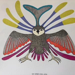 Spirit Owl by Kenojuakk | Stone Cut | Cape Dorset Baffin Island | Inuit print | Original Published Lithograph Wall Art