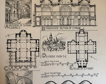 St Marks Venice Byzantine Architecture Details 1920 original lithograph print for Framing Gift for architect details