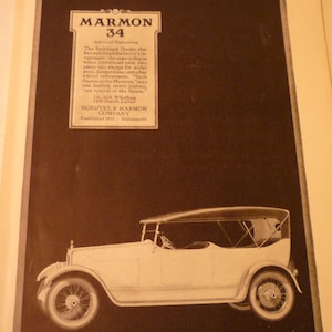 Anúncio de carro de 1900 - Marmon 34 - anúncio original de 1918 - produzido pela Nordyke & Marmon Company. Para colagem e scrapbooking.