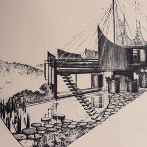 Bruce Goff, Barnes House, Canyon, Californië 1955 | Oversized print | Geschikt om in te lijsten | cadeau voor architect