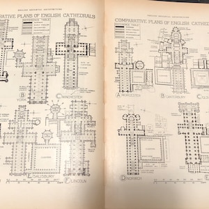 Englische Mittelalter Kathedralen Innenpläne Gebäude Architektur Geschenk für Architekten detaillierte Zeichnungen Vergleich Pläne Framable Wall Art