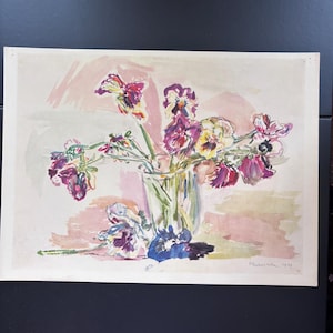 Oskar Kokoschka Pansies. Stiefmutterchen Still Life of Flowers, Color Lithograph | Signed in Plate | Limited edition 1948 Vintage Art Print