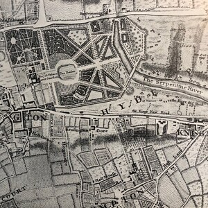 Kensington London von 1746 Reproduktion Karte für Reisende, Geographie Studenten Old English Neighborhod Map Wall Art Framable