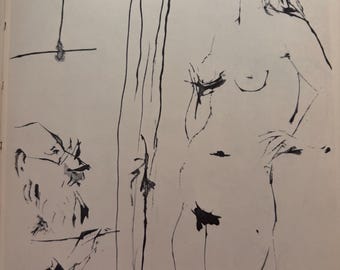 Picasso, Young Woman posing for a Painter | Drawing After Pablo Picasso | Vintage print 1954 | Dated in plate