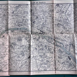 Paris Map 1911 original Antique lithograph Guidebook illustration for map lover | detailed City of Lights Plan