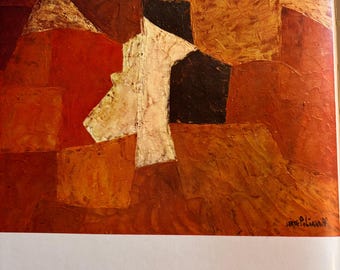 Poliakoff, Red Composition | Vintage Print 1960 | Futurist Style | Framable Wall Art