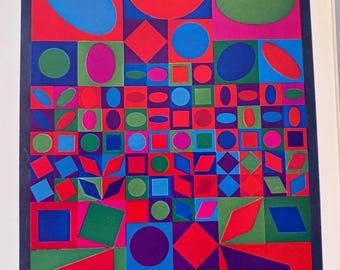 Victor Vasarely, Folclore Planetario / Litografía vintage (offset) / Arte óptico / Arte mural moderno / Impresión vintage