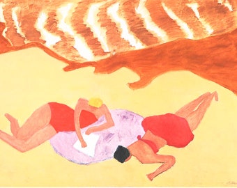 Milton Avery Two Bathers Women on the Beach GIclee Print  or Summer Beach Reading women in swimming suits. Summer time. Framable print