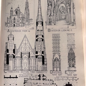 German Gothic Vienna Cathedral Architecture | Architectural Details | original 1924 print | Great for Framing - gift for architect