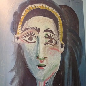 Picasso Head of Jacqueline Vintage Poster Large 11.5 by 16 frameable poster Lady Portrait  Abstract blue tones
