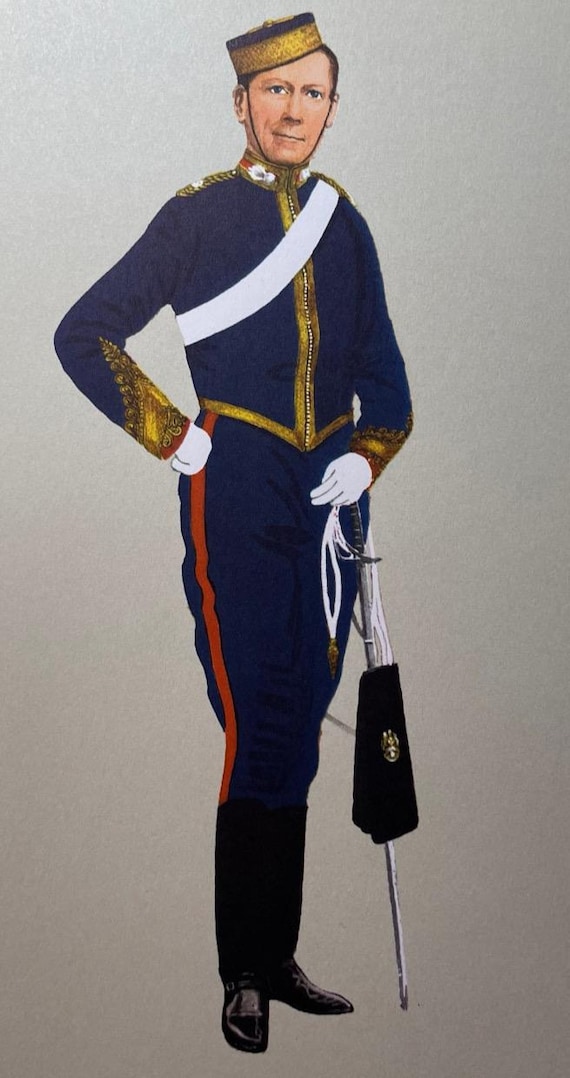 王立砲兵隊将校 イギリス軍制服 1800 15 x 11 インチ カラー複製版画